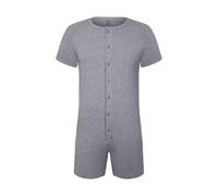 Landofgenie Homme Une pièce Pyjama Bouton Pas à Pas Chemise Combinaison Manches Courtes Une pièce Pyjama Gris L