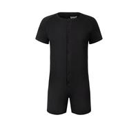 Landofgenie Homme Une pièce Pyjama Bouton Pas à Pas Chemise Combinaison Manches Courtes Une pièce Pyjama Noir 3XL