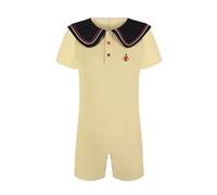 Landofgenie Hommes Manches Courtes col Marin Romper Pyjama Bodysuit One Piece Rompers Botton Crotch Top Shirt Pyjamas pour Hommes Brun 3XL