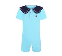Landofgenie Hommes Manches Courtes col Marin Romper Pyjama Bodysuit One Piece Rompers Botton Crotch Top Shirt Pyjamas pour Hommes Bleu Clair S