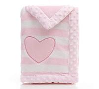 LANDOR Landor Couverture bébé Double Couche en Flanelle Douce pour l'hiver à Rayures Chaudes Couverture en Peluche pour bébé Couverture Confortable pour Poussette Motif cœur Rose