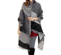 Landove Femme Écharpe A Carreaux avec Franges Vintage Châle Pashmina Tartan Plaid Poncho Cape Grande Taille Manteau Oversize Chandail Tricot Élégant Chaud Foulard Automne Hiver
