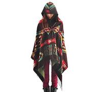 Landove Poncho avec Capuche Franges Boheme Ethnique Chic Echarpe Epaisse Oversize Mélange de Laine Cape Blanket Manteau Automne Hiver Foulard Chaud Couverture Pashminas Shawl