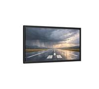 Landscape Nature Airport Runway Stormy Sky - Framed Canvas Wall Art Print 32×16 inch (80×40 cm) - Horizontal/Black / 1.25 inch (3 cm)