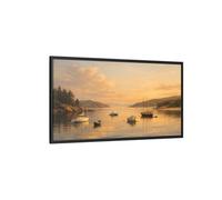 Landscape Nature Boats Coastal Sunset - Framed Canvas Wall Art Print 48×24 inch (120×60 cm) - Horizontal/Black / 1.25 inch (3 cm)