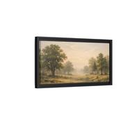 Landscape Nature Forest Green Gold - Framed Canvas Wall Art Print 20×10 inch (50×25 cm) - Horizontal/Black / 1.25 inch (3 cm)