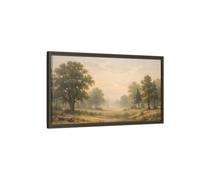 Landscape Nature Forest Green Gold - Framed Canvas Wall Art Print 32×16 inch (80×40 cm) - Horizontal/Espresso / 1.25 inch (3 cm)
