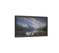 Landscape Nature Mountain Starry Night - Framed Canvas Wall Art Print 20×10 inch (50×25 cm) - Horizontal/Espresso / 1.25 inch (3 cm)