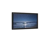 Landscape Nature Starry Beach Blue Night - Framed Canvas Wall Art Print 20×10 inch (50×25 cm) - Horizontal/Black / 1.25 inch (3 cm)