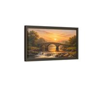 Landscape Nature Stone Bridge Golden Sunset - Framed Canvas Wall Art Print 20×10 inch (50×25 cm) - Horizontal/Espresso / 1.25 inch (3 cm)