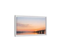 Landscape Nature Sunset Bridge Orange Blue - Framed Canvas Wall Art Print 20×10 inch (50×25 cm) - Horizontal/White / 1.25 inch (3 cm)