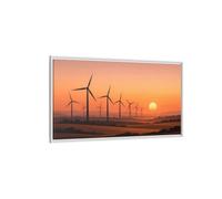 Landscape Nature Wind Farm Orange Sunset - Framed Canvas Wall Art Print 48×24 inch (120×60 cm) - Horizontal/White / 1.25 inch (3 cm)