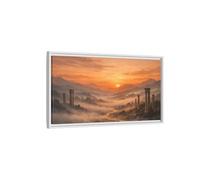 Landscape Vintage Ancient Ruins Orange Sunset - Framed Canvas Wall Art Print 32×16 inch (80×40 cm) - Horizontal/White / 1.25 inch (3 cm)