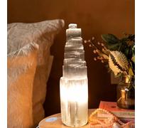 Landster Lampe en sélénite, 40 cm, fabriquée à la main, en forme de tour en cristal de sélénite, en pierre naturelle, pour le nettoyage, la méditation et la décoration, lumière d'ambiance
