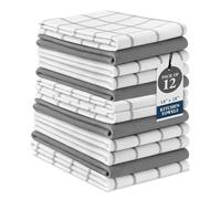 LANE LINEN Ensemble de 12 torchons de cuisine et chiffons en 100 % coton, séchage rapide 45,7 x 71,1 cm - Serviettes à vaisselle et à thé absorbantes et douces pour la cuisine - Gris
