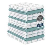 LANE LINEN Ensemble de 12 torchons de cuisine et chiffons en 100 % coton, séchage rapide 46 x 71 cm - Serviettes de cuisine et torchons à thé absorbants, doux pour la cuisine - Aqua