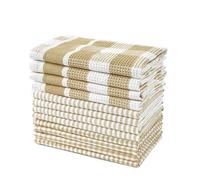 LANE LINEN Lot de 12 torchons de cuisine 100 % coton ultra doux, absorbants, séchage rapide, multitissus, 30,5 x 30,5 cm, beige