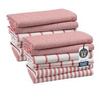 LANE LINEN Lot de 12 torchons de cuisine absorbants, 100 % coton, à séchage rapide, 45,7 x 71,1 cm, pour sécher la vaisselle, rouge Noël