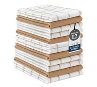 LANE LINEN Lot de 12 torchons de cuisine et de vaisselle 100 % coton, à séchage rapide - Absorbants et doux pour cuisine, 45,7 x 71,1 cm, beige