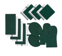 LANE LINEN Lot de 16 torchons de cuisine et maniques 100 % coton pour laver la vaisselle - Vert
