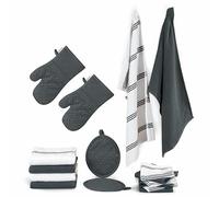 LANE LINEN Lot de 16 torchons de cuisine et torchons de cuisine en silicone résistants à la chaleur - Serviettes absorbantes en éponge et torchons à vaisselle - Gris