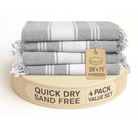 LANE LINEN Lot de 4 serviettes de plage 100 % coton avec sac, surdimensionnées, absorbantes pour piscine, voyage, sable, séchage rapide, 99 x 180 cm, alliage