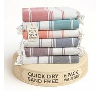 LANE LINEN - Lot de 6 serviettes de plage, serviettes surdimensionnées riches en coton, prélavées, élégantes, pour adultes, séchage rapide, sans sable, légères, pour voyage, 99 x 180 cm - Couleurs