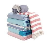 LANE LINEN Lot de 6 serviettes de plage turques - Serviettes de plage prélavées, anti-sable, à séchage rapide, légères pour femme, douces, 99,1 x 180,3 cm - Littoral Bliss