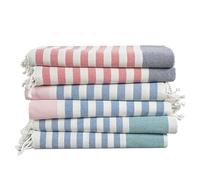 LANE LINEN Lot de 6 serviettes de plage turques surdimensionnées en coton majoritaire pour adultes, pré-lavées, anti-sable, séchage rapide, 99,1 x 180,3 cm, rayures multicolores