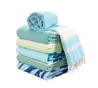 LANE LINEN Lot de 6 serviettes de plage turques surdimensionnées, légères, absorbantes et à séchage rapide, anti-sable, 99,1 x 180,3 cm, brise tropicale