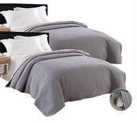 Laneetal Couvres lit Lot de 2,Couvertures de lit Flanelle matelassé literie Double Face de Polyester 360g/m²,Gris+Gris Clair 150x200cm