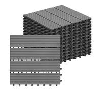 Laneetal Lot de 11 Carreaux de Terrasse à Lattes en WPC, Dalle de Terrasse Clipsable en Composite à Emboîtement, Carreaux Extérieur pour Jardin, Patio, Balcon, 30x30cm, Gris