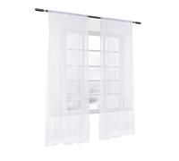 Laneetal Lot de 2 Voilage de Fenêtre Rideaux Voile Transparent, Ruban plissé/de 50mm, Léger et aéré, Texture de Voile Fin, Blanc, 140x245cm