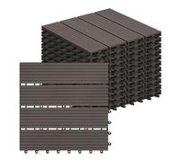Laneetal Lot de 22 Carreaux de Terrasse à Lattes en WPC, Dalle de Terrasse Clipsable en Composite à Emboîtement, Carreaux Extérieur pour Jardin, Patio, Balcon, 30x30cm, Café