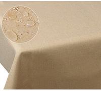 Laneetal Nappe de Table en Lin 130x220cm Aspect Hydrofuge,Nappe carrée Anti-Taches Anti-salissure Facile à Nettoyer,Sable 0800047