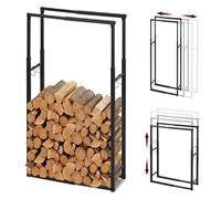 Laneetal Range-Bûches Extérieur et Intérieur, Porte-Bûches de Cheminée, 9 Tailles Réglables avec 4 Crochets, en Métal, Capacité de Charge 100 kg, Noir