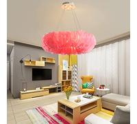 Lanekd Lustre Salle a Manger Plumes Rose Salon Chambre Lampes Suspension Restaurant Décor Lampe Chevet Suspendues Luminaire Forme Sphère Design Cadeau D'enfant Rose Plafonniers