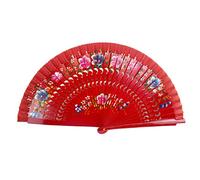 lanermoon Éventail pliable espagnol vintage pour femme, éventail double face en bois pour danse, décoration de festival et cadeau (rouge)