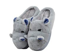 LANFIRE Chaussons en coton pour enfants et adultes, hippopotame, maison, pantoufles en peluche, pantoufles en peluche, gris, 40/41 EU Étroit