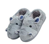 LANFIRE Chaussons en coton pour enfants et adultes, hippopotame, maison, pantoufles en peluche, pantoufles en peluche, Chaussures grises, 40/41 EU Étroit