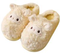 LANFIRE Chaussons moutons animaux Pantoufles femmes Chaussons confortables hommes Chaussons d'hiver peluche (Beige, Adulte, Femme, 40, Numérique (intervalle), Système Taille Chaussures EU, 41, Mince)