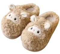 LANFIRE Chaussons moutons animaux Pantoufles femmes Chaussons confortables hommes Chaussons d'hiver peluche (Brown, Adulte, Femme, 38, Numérique (intervalle), Système Taille Chaussures EU, 39, Mince)