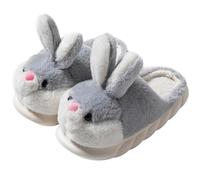 LANFIRE Pantoufles animaux femmes Chaussons lapin Chaussons hiver peluche Chaussons coton maison (Grey, Adulte, Femme, 36, Numérique (intervalle), Système Taille Chaussures EU, 37, Moyen)