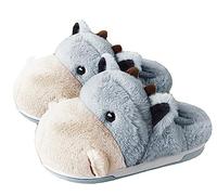 LANFIRE Pantoufles animaux pour femmes Pantoufles coton d'hiver forme vache drôle Chaussons chauds en peluche (Grey, numeric_44)