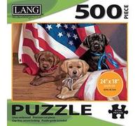 LANG - 500 Piece Puzzle -American Puppy Artwork by Jim Lamb - Linen Finish - 24 x 18 Completed Multicolore G