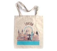 Lang Horn Sac fourre-tout souvenir de Londres - Cadeau fantaisie - 35,6 x 40,6 cm Sac de courses en coton à longue poignée - Souvenir, souvenirs, beige, 14"x15.5"