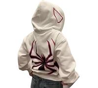 Lang Horn Y2K Sweat à capuche surdimensionné avec motif araignée, unisexe, style grunge, crème, M