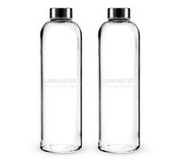 LANG WATER Lot de 2 bouteilles d'eau en verre avec bouchon en métal - 1 l (lot de 2) - Carafe polyvalente en verre pour boissons chaudes/froides