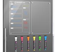 Langaelex Lot de 2 Tableau Magnetique Frigo A4 (30 x 20cm), Planning Frigo Magnetique et Mémo, Tableau Effaçable Transparent en Acrylique avec Marqueur à Craie Liquide 6 Couleurs - En Allemand