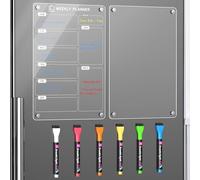Langaelex Tableaux Magnétiques Frigo 30x20cm pour Listes De Tâches Lot de 2 | 1 Imprimer Planning Semaine & 1 Vierge Transparent Avec Marqueur à Craie Liquide 6 Couleurs pour Liste de Courses - Anglais